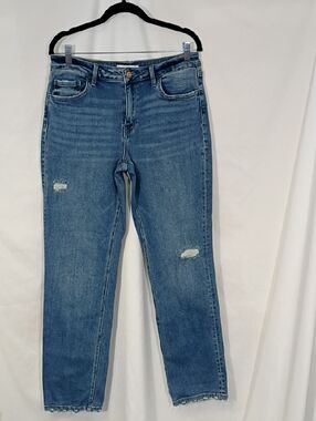 EUC Flying Monkey Women's Mid-Blue Straight Leg Distressed Jeans Size 31 Denim